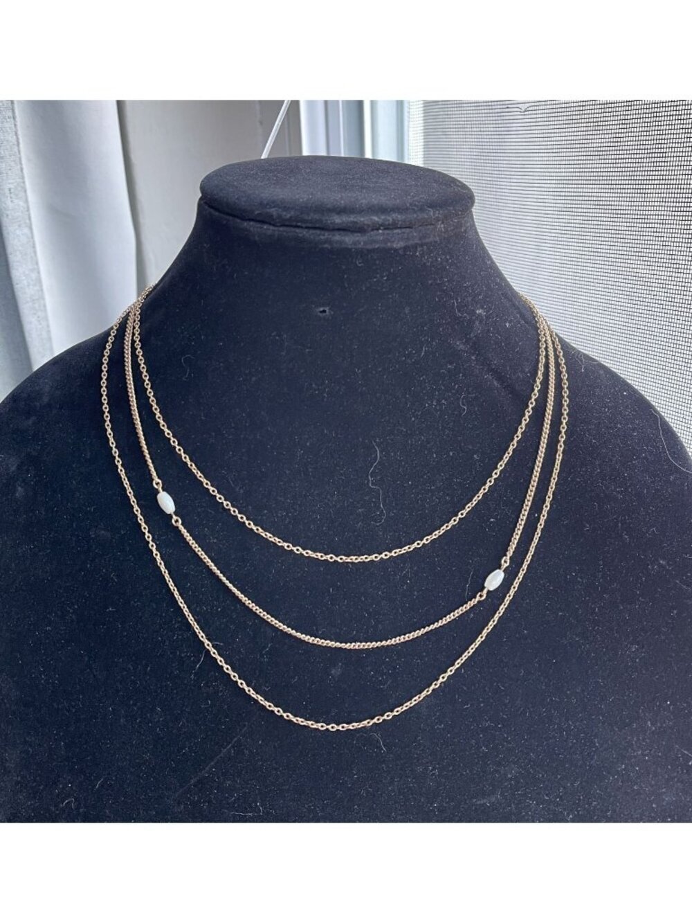 Avon Gold-Tone Layered Chain Necklace With Faux Pearl Accents & Lobster Clasp